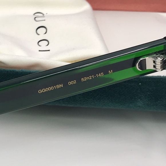 New Authentic GUCCI GG0001SN 002 Black/Green 52-21-145 Sunglasses - Picture 11 of 16